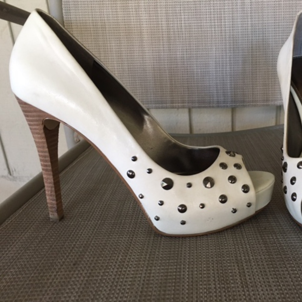 MARC FISHER White Leather Studded Platform Heels